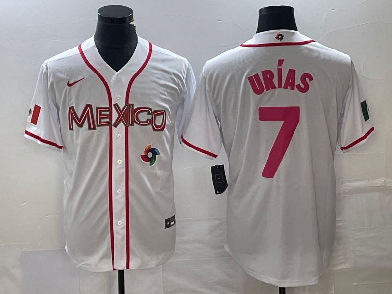 Men 2023 World Cub Mexico #7 Urias White pink Nike MLB Jersey13